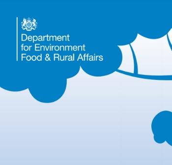 Department for environment, food and rural affairs logo in white on blue background 