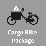 a digital drawing of a cargo bike with the words 'cargo bike package' underneath