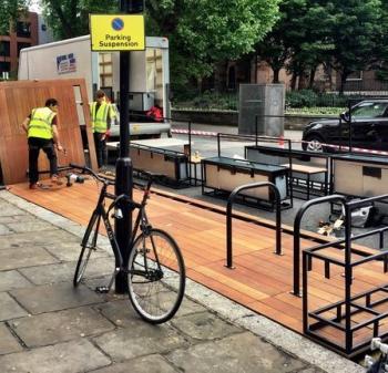 Parklet build Parklet being built