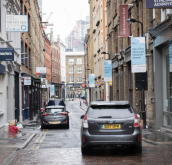 London street with electric car London street with electric car